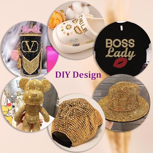 Flatback Rhinestones Jewelry Crafting Kit with Glue - Gold, 12 Grid Sizes