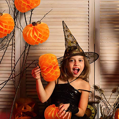 14-Pack Fall Honeycomb Pumpkin Decorations - 10.2 Inch Paper Halloween & Thanksgiving Centerpieces