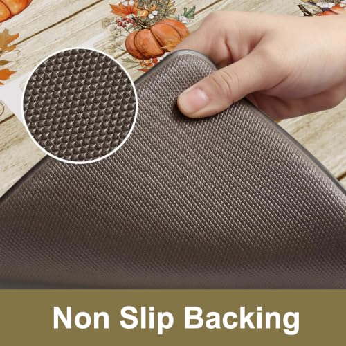 Fall Kitchen Mat Set of 2 - Anti-Fatigue Cushioned Rugs with Pumpkin Pattern, 17.3 x 47 & 17.3 x 29 Inches, Orange