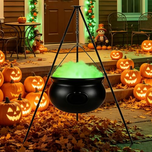 Halloween Outdoor Witches Cauldron Decor with LED Lights and Support Pole