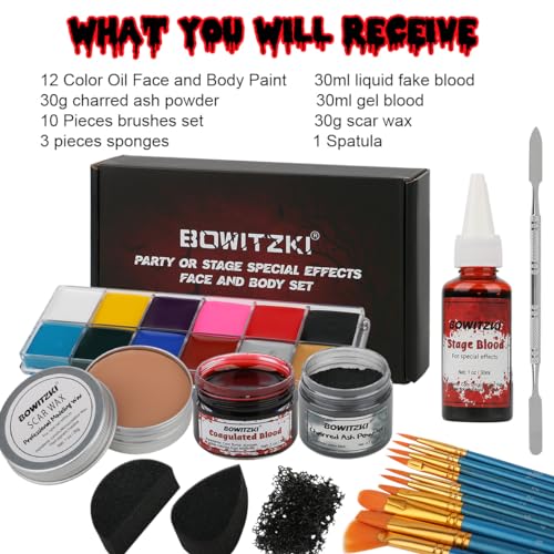 Halloween Special Effects Makeup Kit with Face Body Paint Fake Blood Scar Wax & Tools