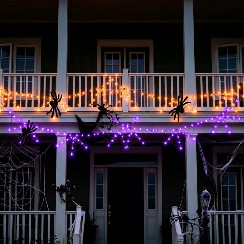 Orange Halloween Spider Web Lights with Spiders - 2 Pack, Indoor/Outdoor Decoration
