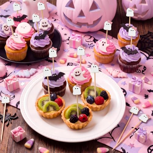 Halloween Ghost Cocktail Picks - Pink & White Ghosts, 100 Pcs