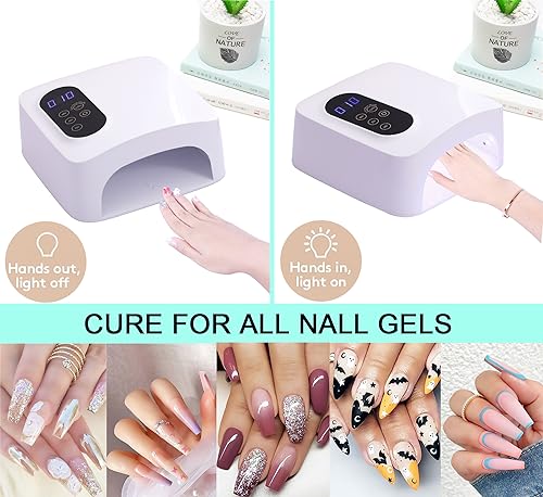 Cordless 72W LED Nail Lamp - Rechargeable Gel Dryer with 4 Timer Settings - White