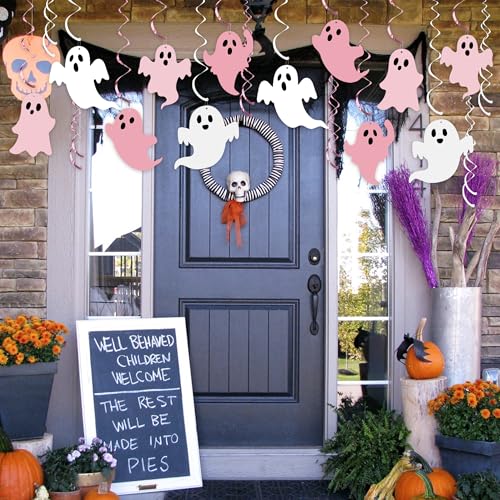 Halloween Ghost Hanging Streamers Set - Pink Ceiling Decorations for Kids Parties