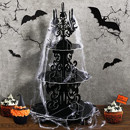 Halloween 3-Tier Cupcake Stand Gothic Skull Candelabra with Web Display