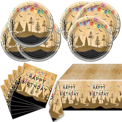 Retro Spooky Forest Party Dinnerware Set for 20 - Plates Napkins & Tablecloth