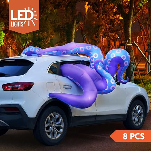 Inflatable Halloween Car Decor with Octopus Tentacles & LEDs for Outdoor Trunk or Treat
