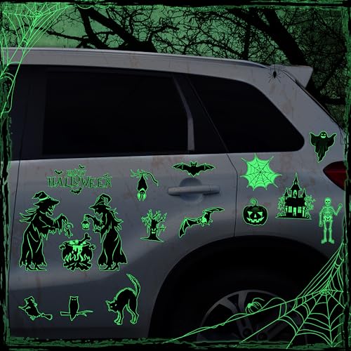 Glow in The Dark Halloween Car Magnet Set - 16 Decorative Magnetic Decals