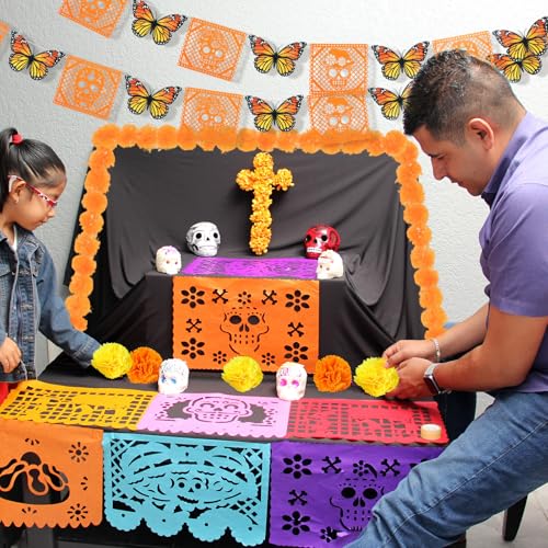 Day of the Dead Decor Set with Marigold Garlands Banners & Flowers – Festive Celebration Accessories