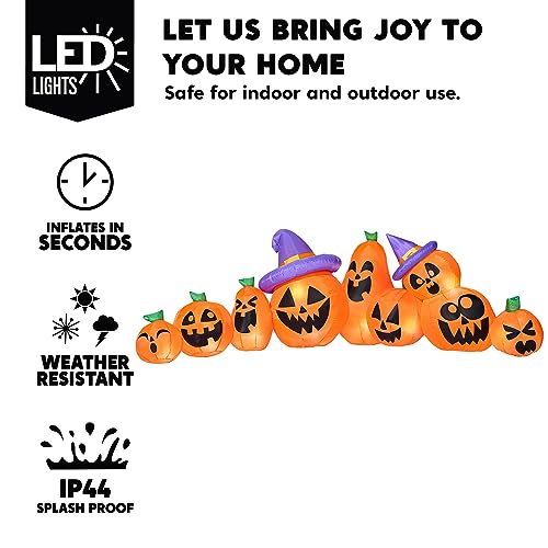 12.5 Ft Halloween Inflatable Pumpkin Yard Decoration with LED Lights and Witch Hats