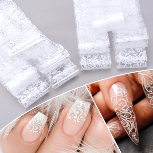 White Lace Nail Transfer Foil Sheets for DIY Manicure - 10 Pack