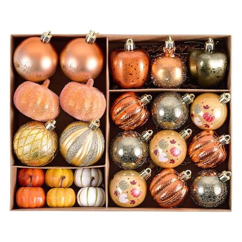 Fall Tree Ornaments Set - 40 Assorted Pumpkin, Maple Leaf & Harvest Decor
