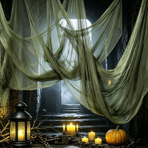 Green Halloween Creepy Gauze Cloth - Large Spooky Decorative Fabric, 512"x85"