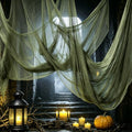 Green Halloween Creepy Gauze Cloth - Large Spooky Decorative Fabric, 512"x85"