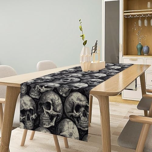 Gothic Table Runner Dark Skull Pattern 13x36 Inches - Farmhouse Wedding Decor - Variation of Gothic-3