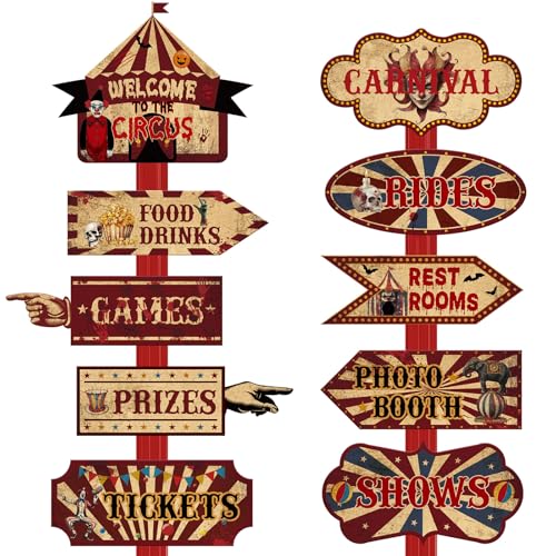 Halloween Directional Signs Decoration - Dark Red, 20 Pcs Halloween Circus Theme, Reusable, Party Decor Variation