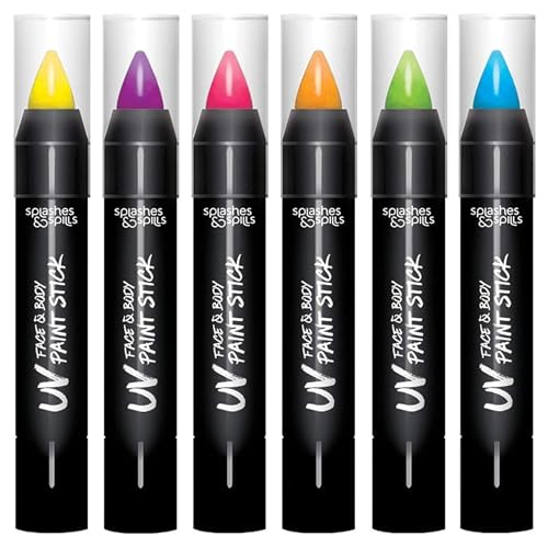 UV Face & Body Paint Sticks - Glow Under UV Light for Raves & Costumes - 6 Colors