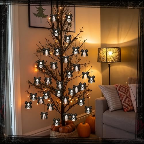 Halloween Skeleton Tree Ornaments Set - Black Bow Skull Decor for Gothic Parties - Classics