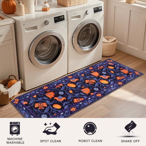 Fall Runner Rug for Hallway 2x6ft - Purple Hello Pumpkin Non Slip Washable Kitchen Entryway Floor Mat