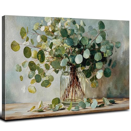 24x16 Eucalyptus Wall Art Canvas - Sage Green Botanical Decor