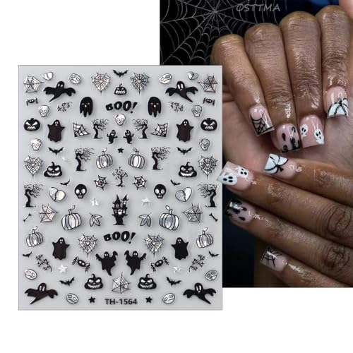 Halloween Nail Art Stickers Self-Adhesive Spider Web Bat Decals for Manicure - 6 Sheets with Horror Gothic Designs