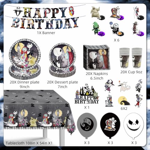 Halloween & Birthday Party Tableware Set - 110 Pieces with Plates Cups Balloons