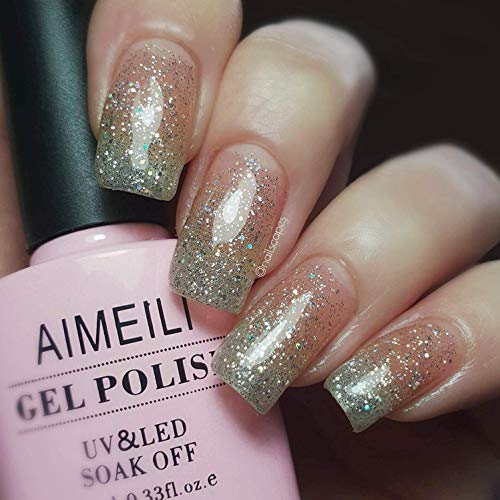 AIMEILI Soak Off Gel Nail Polish - Silver Glitter Explosion 10ml