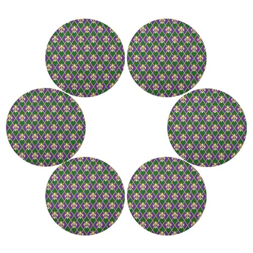 Mardi Gras Placemats Set of 6 - Gold, Green, Purple Fleur de Lis Table Mats 12x18"