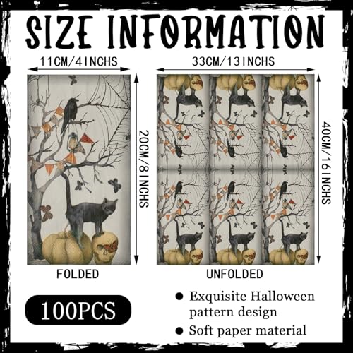 Halloween Disposable Hand Towels Gothic Crow - 200 Pack Bathroom Napkins