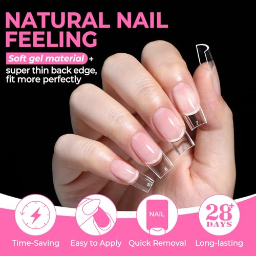 Medium Sharp Square Nail Tips - Soft Gel, 216pcs, 12 Sizes, Pre-Etched Matte Finish