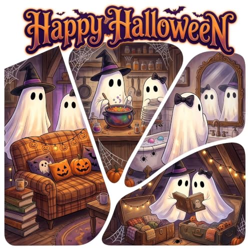 Lighted Ghost Halloween Decorations Set - 2PCS Warm White Spooky Decor for Table Mantel Shelf
