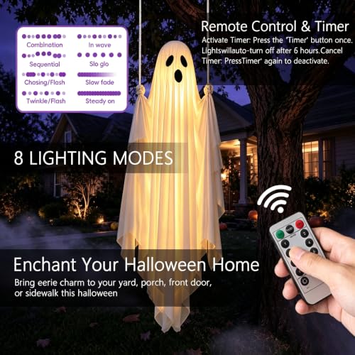 Outdoor Ghost Swing Halloween Decor with Lights - 4.5FT Spooky Wind-Swaying Decoration - Variation 1