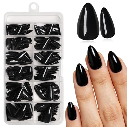 LuckForever Black Short Almond Press On Nails with Glue Tabs - 240pc
