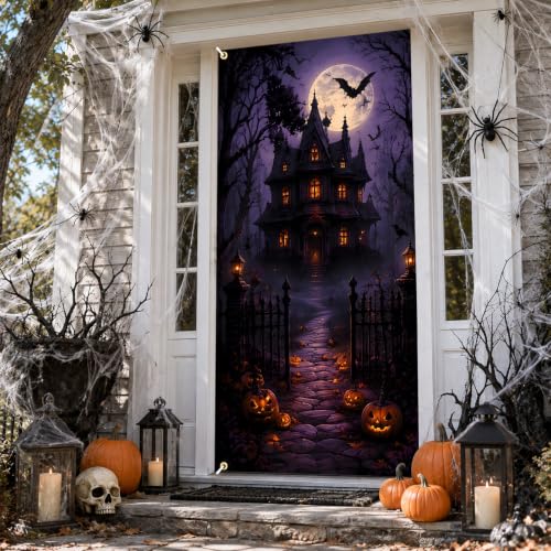 Halloween Door Cover Purple Castle Horror Party Decor - Variation 9