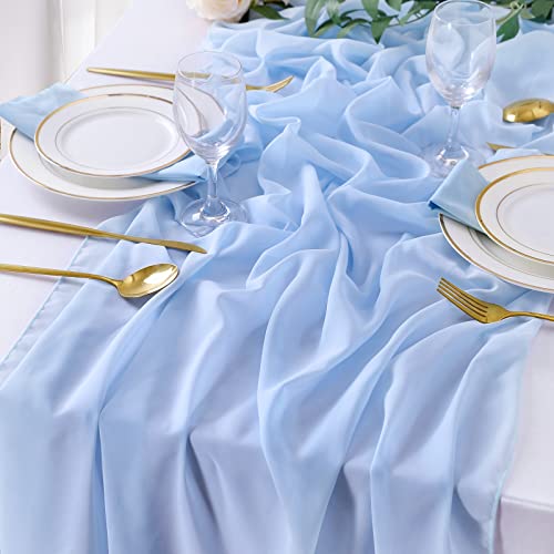 Blue Chiffon Table Runner Set - 10 Pieces 27x120 Inches for Wedding & Party Decor - Rustic Elegant Bridal Party Decorations - Variation of THIS listing