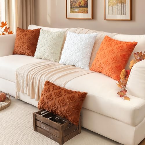 Artscope Rust Maple Leaf Fall Pillow Covers 16x16 Set of 2 Autumn Decor