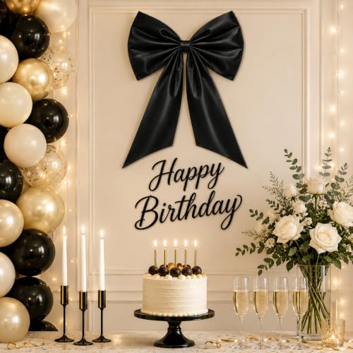 Large Black Satin Bow Wall Decor - 20x35 Inch Pre-Tied Ribbon for Gothic & Party Backdrops