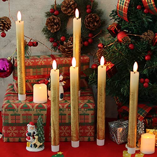Gold Flickering Flameless Taper Candles with Remote & Timer - 6 Pack