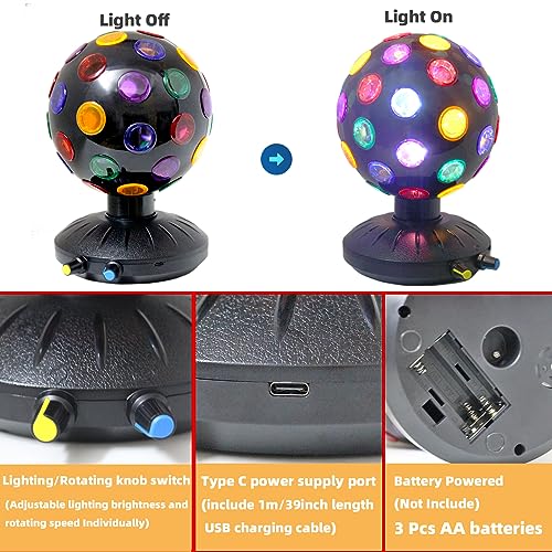 6 Inch Rotating Disco Ball Light with Adjustable Brightness and Speed - Party, DJ, Club Decor