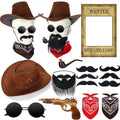 Halloween Western Photo Booth Props Kit - Cowboy Wanted Poster & Accessories