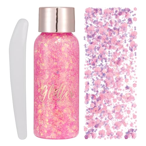 Liquid Chunky Glitter Eyeshadow & Body Gel - Dark Pink & Peach Pink Variations, Long Lasting Sparkle, 30g