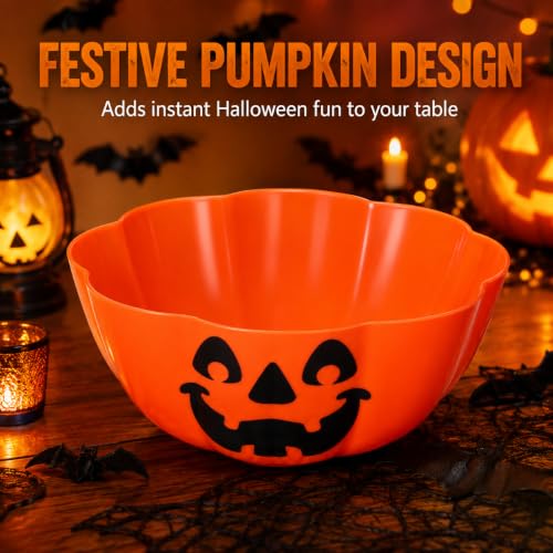 Halloween Pumpkin Candy Bowl - Large Plastic Trick-Or-Treat Dish for Parties