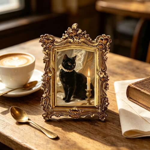 Bronze Gold Vintage 4x6 Picture Frame for Wall & Tabletop Display - Classic Antique Frame with Mat