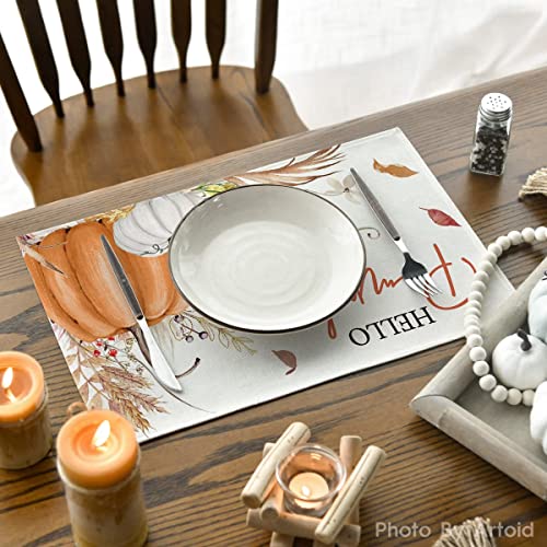 Hello Pumpkin Fall Placemats Set of 4 - 12 x 18 Inch Rectangular Table Decor