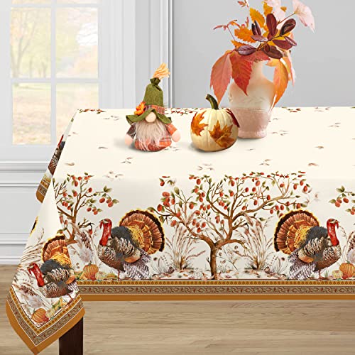 Turkey & Pumpkin Harvest Fall Thanksgiving Tablecloth - 120x60 Inches, Waterproof, Rectangular - Virtumob