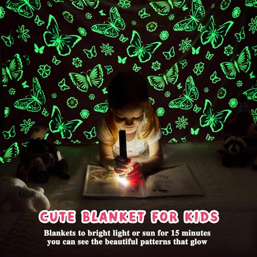 Glow in the Dark Butterfly Blanket for Girls - Pink 50x60 Inches, Kids Room Decor & Gift