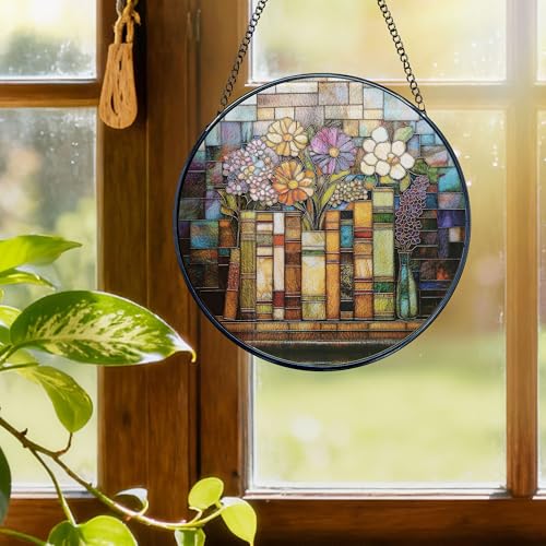 Wildflower Stained Glass Window Hanging - Book-B Variation, 7.9in Sun Catcher for Windows & Walls