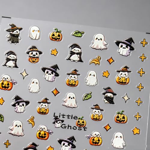 Halloween Nail Stickers 5D Embossed Ghost Pumpkin Nail Art Decals Style-6