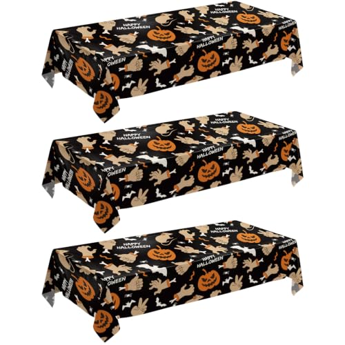 Pumpkin Hand Halloween Tablecloths - 3 Pack 54x108 Inches Disposable Plastic Decor